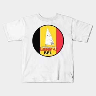 laser class sailboat on flag Belgium Kids T-Shirt